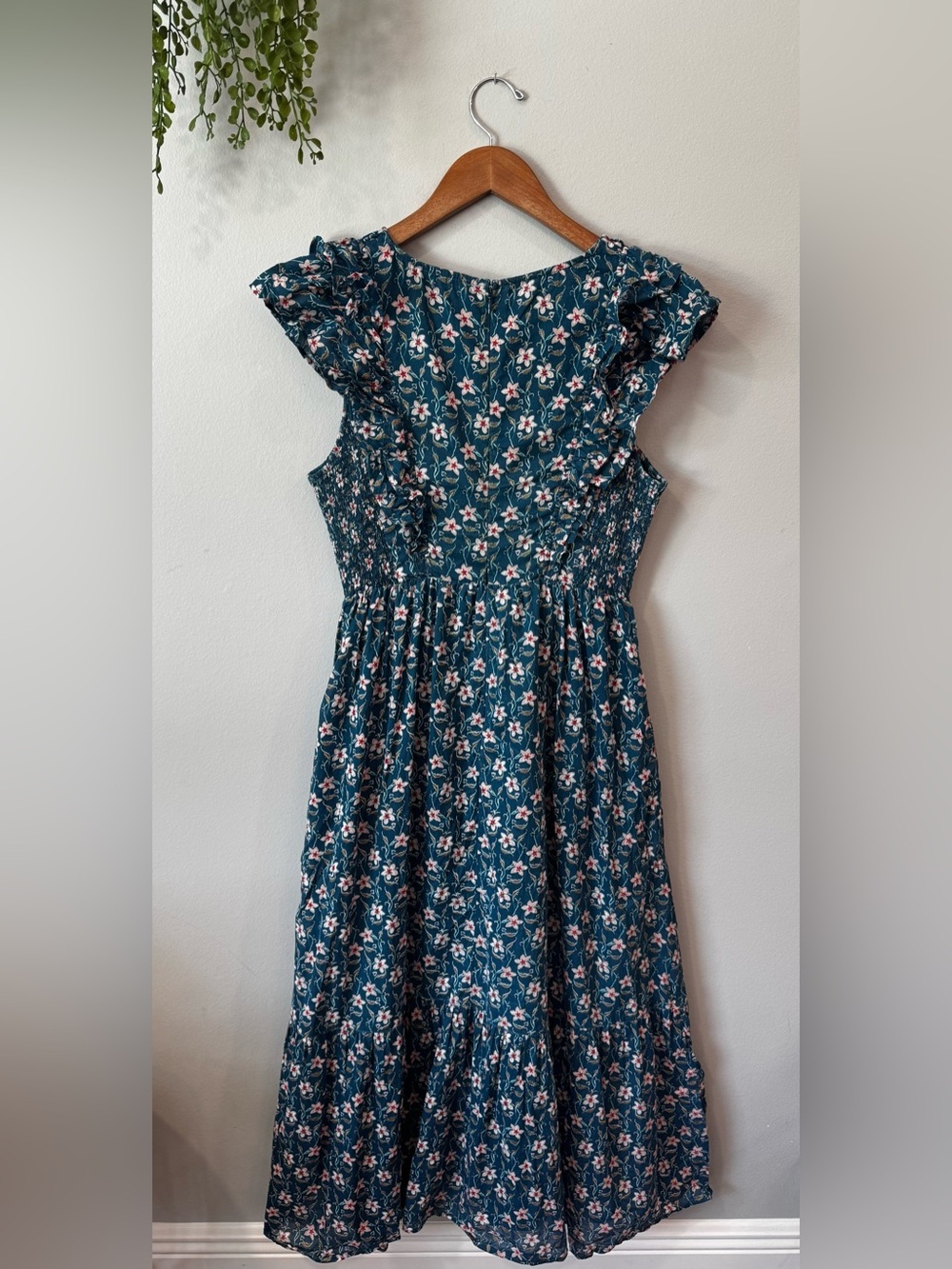 Roller Rabbit Teal Floral Ruffle Dress Size M - Picture 3 of 8